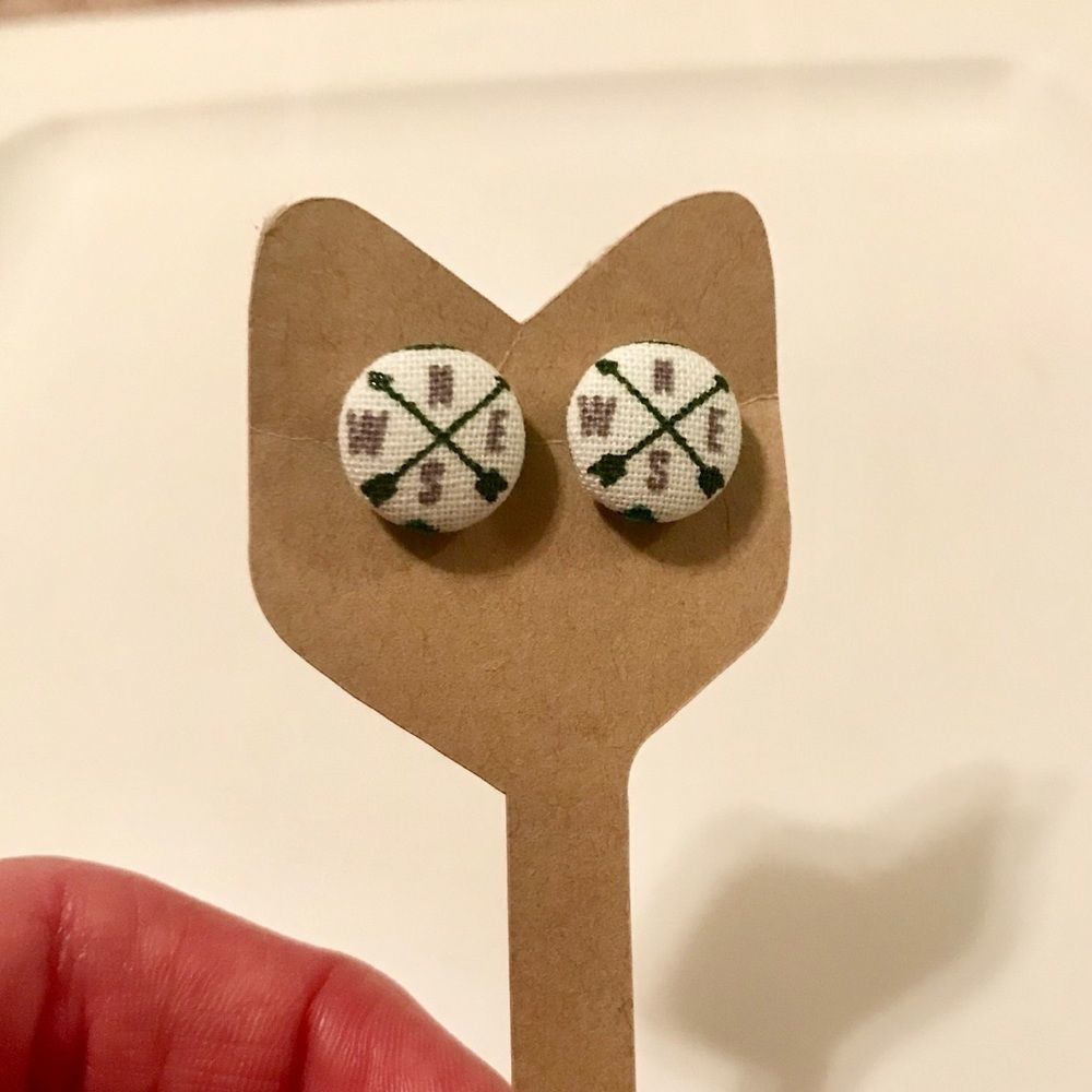 NWT Handmade Fabric Compass Stud Earrings travel posts jewelry